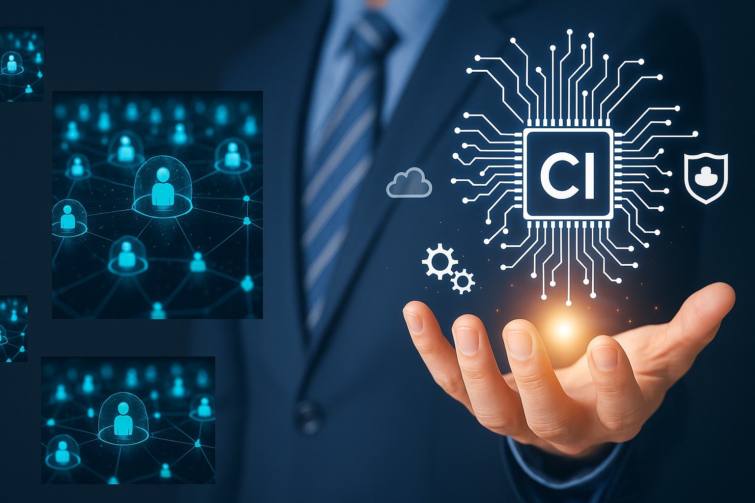 Engineers collaborating on chip design